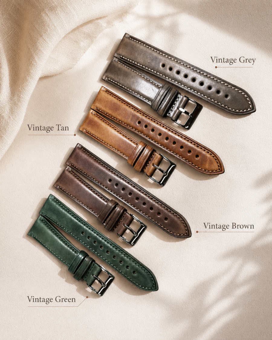 Vintage Waxed Cowhide Leather Watch Strap 18 19 20 21 22mm