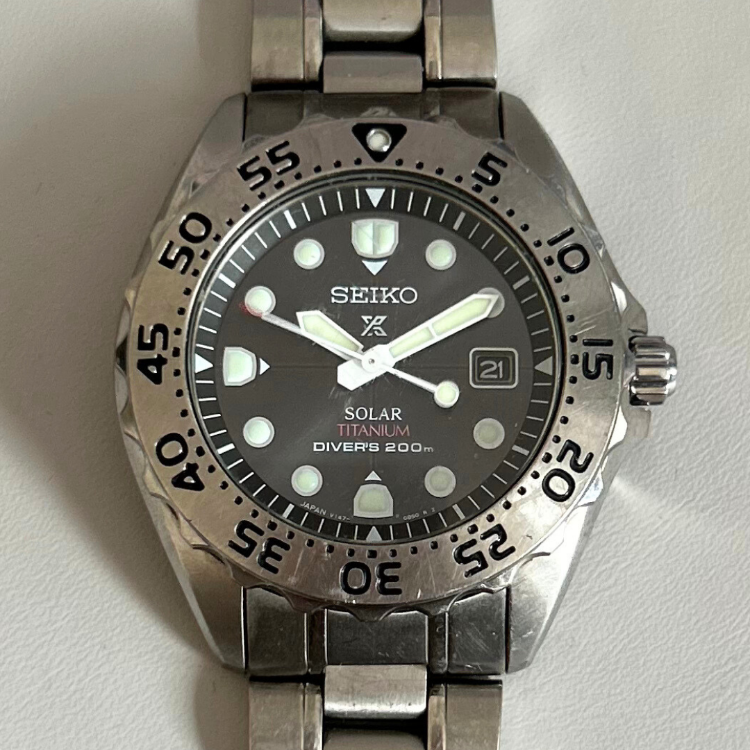 Vintage Seiko Prospex V147-0AG0 Solar Titanium Diver 200m with Box & Papers archive photo 1