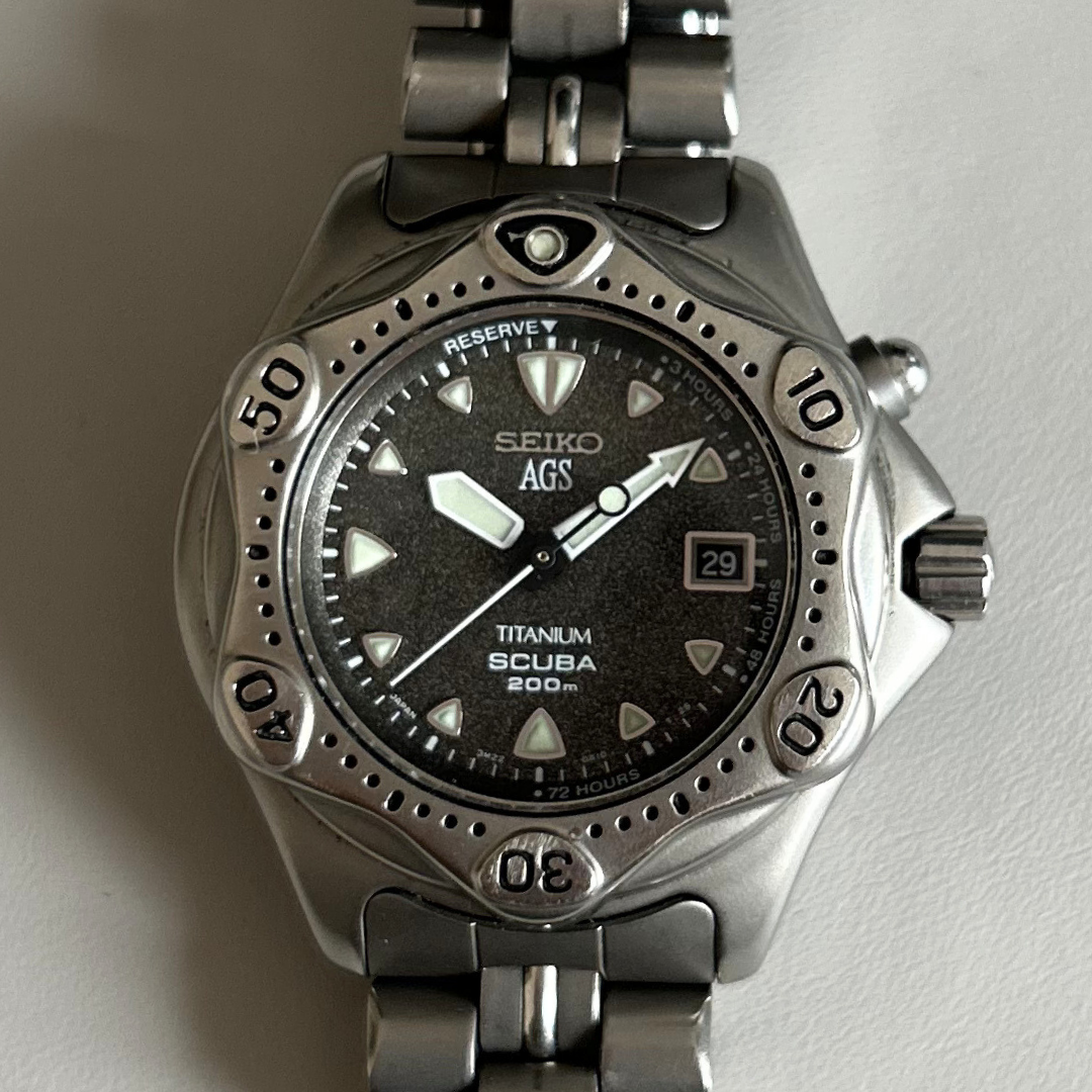 Seiko AGS 3M22 Kinetic Titanium Scuba 200m 38.4mm Vintage Watch archive photo 1