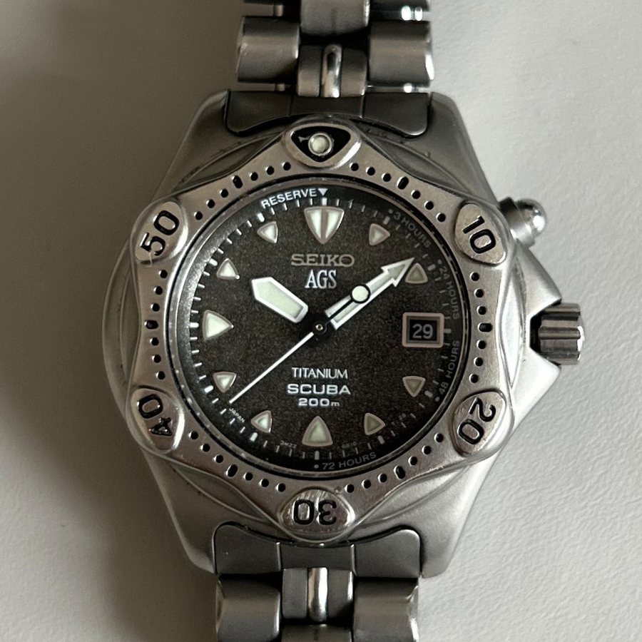 Seiko AGS 3M22 Kinetic Titanium Scuba 200m 38.4mm Vintage Watch