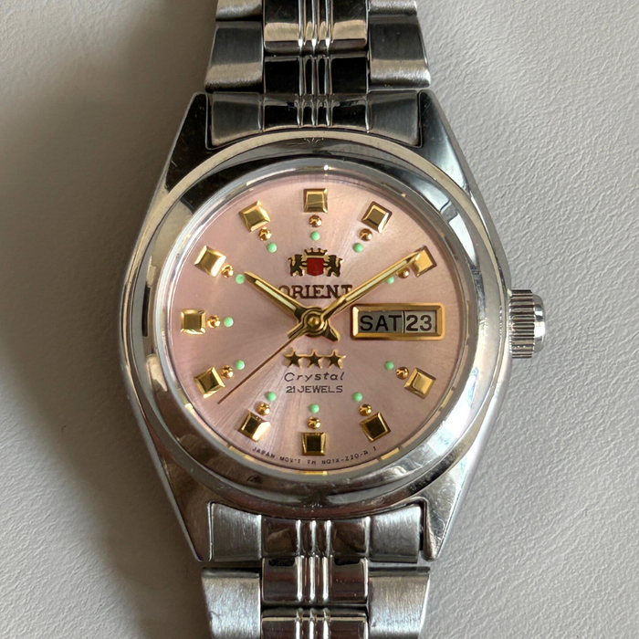 Mint Vintage Orient Three Star Pink Dial 21 Jewels Automatic Women’s Watch Japan image 1
