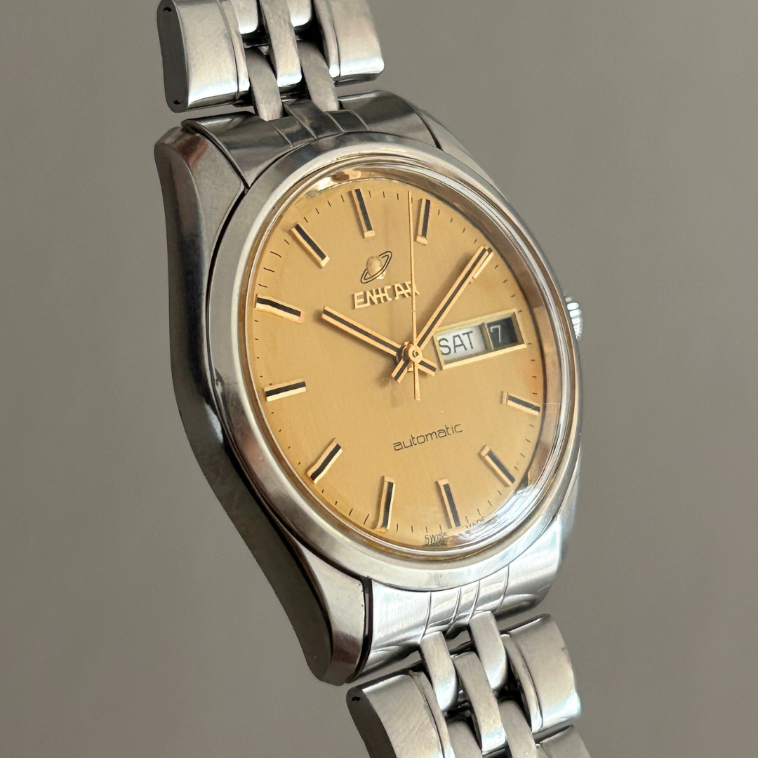 Vintage Enicar Ocean Pearl AR2168 Automatic Day-Date 25 Jewels Swiss Made 35.4mm archive photo 2