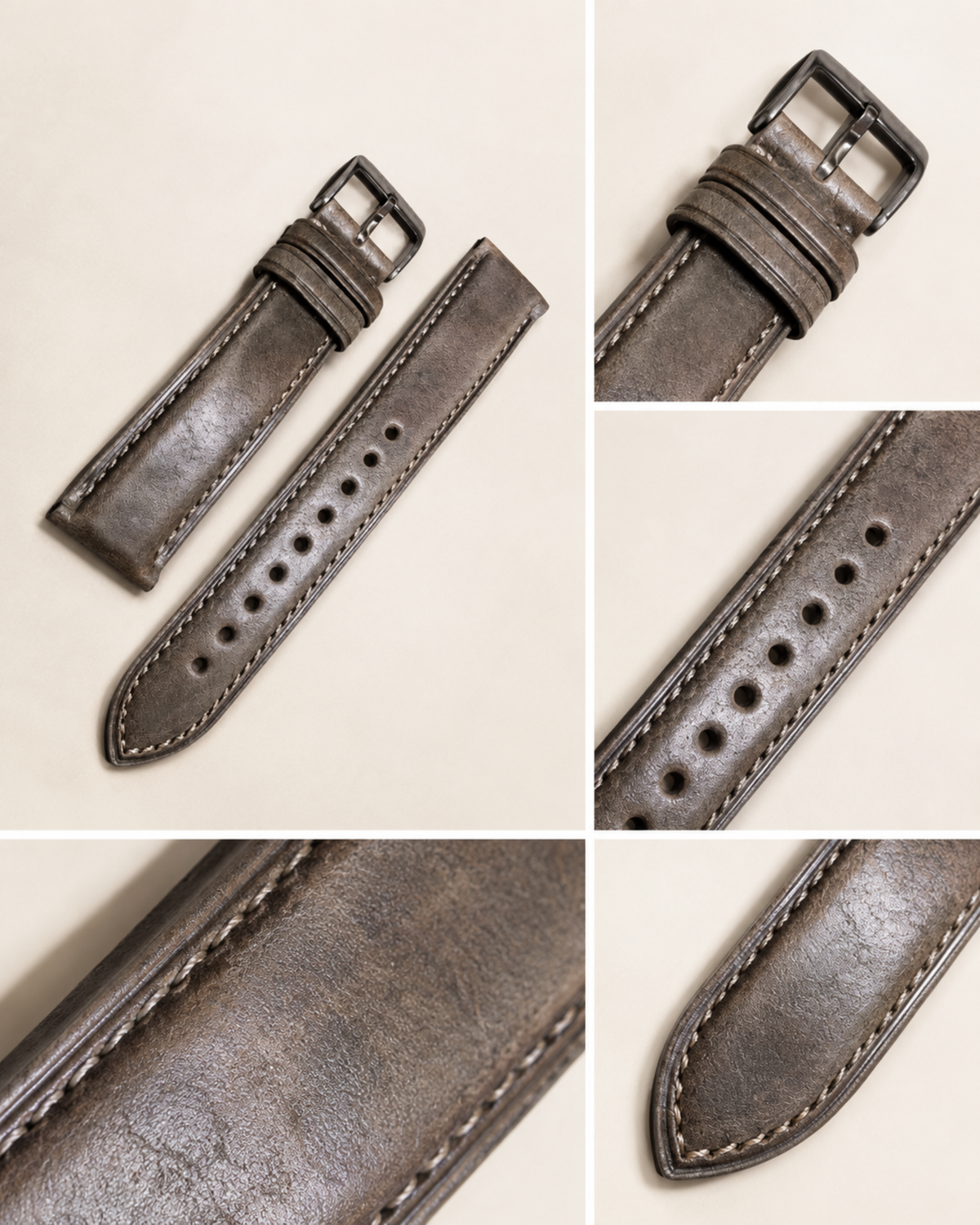 Vintage Waxed Cowhide Leather Watch Strap 18 19 20 21 22mm