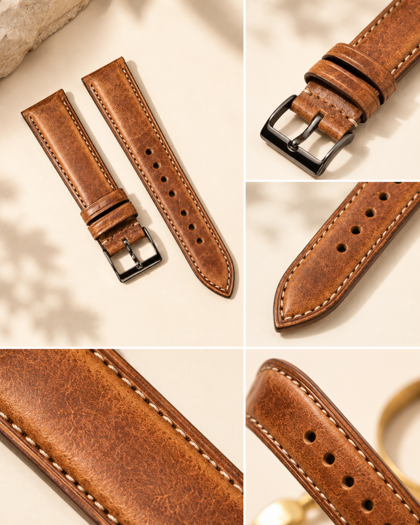 Vintage Waxed Cowhide Leather Watch Strap 18 19 20 21 22mm