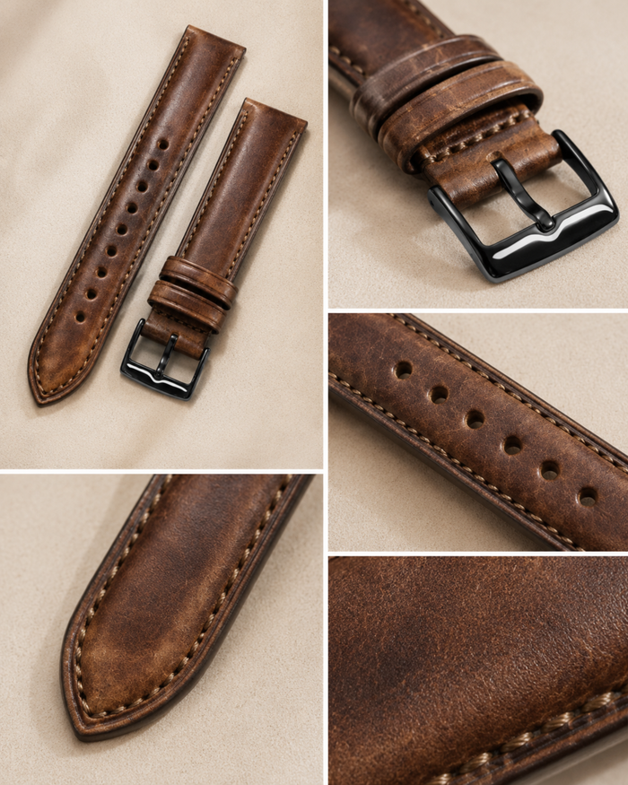 Vintage Waxed Cowhide Leather Watch Strap 18 19 20 21 22mm