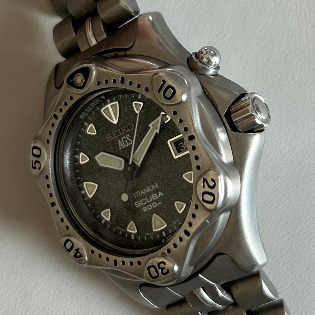 Seiko AGS 3M22 Kinetic Titanium Scuba 200m 38.4mm Vintage Watch archive photo 2