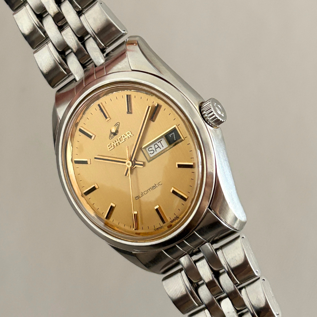 Vintage Enicar Ocean Pearl AR2168 Automatic Day-Date 25 Jewels Swiss Made 35.4mm archive photo 3