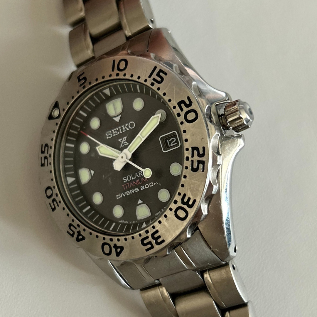 Vintage Seiko Prospex V147-0AG0 Solar Titanium Diver 200m with Box & Papers archive photo 3