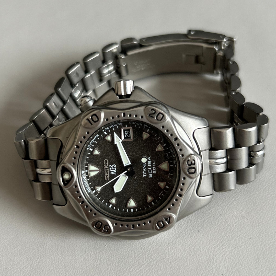 Seiko AGS 3M22 Kinetic Titanium Scuba 200m 38.4mm Vintage Watch archive photo 6