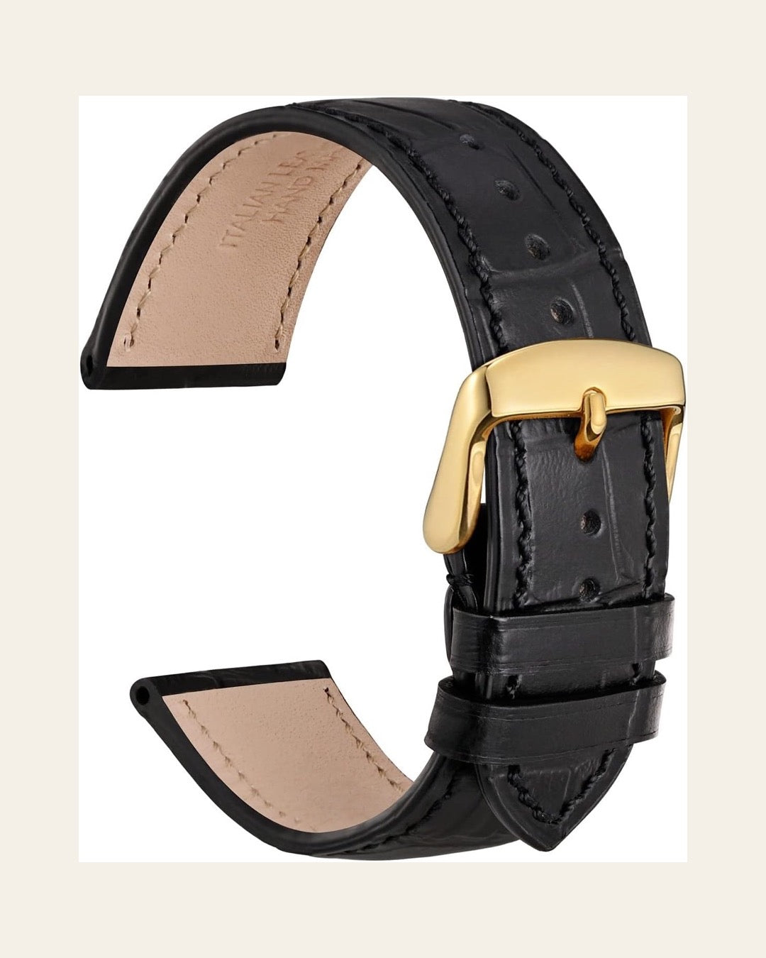 WOCCI Black Alligator-Grain Leather Strap with Gold Buckle — 18mm