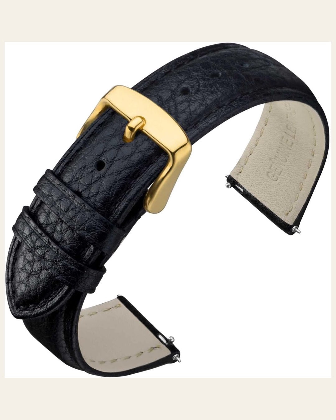 ANNEFIT Black Padded Leather Strap with Gold Buckle — 18mm