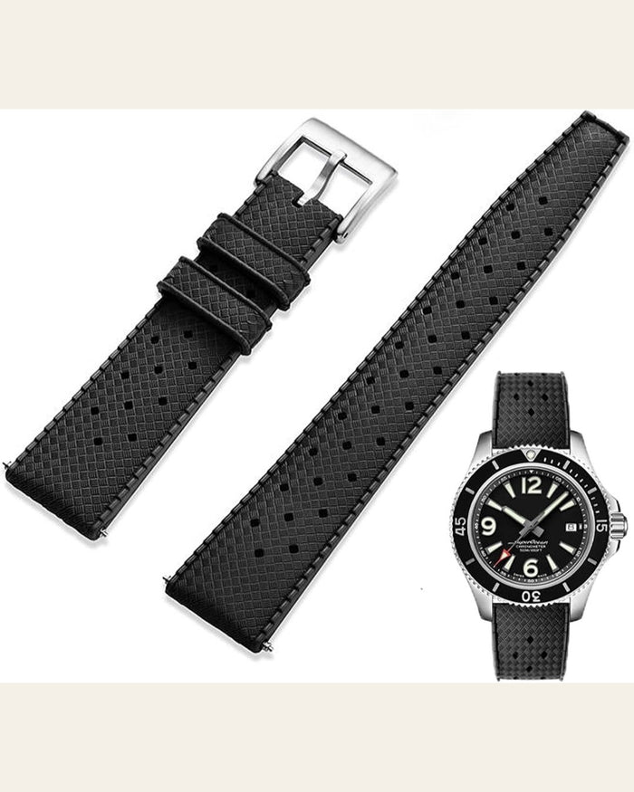 Black Tropical-Style FKM Rubber Watch Strap — 20mm