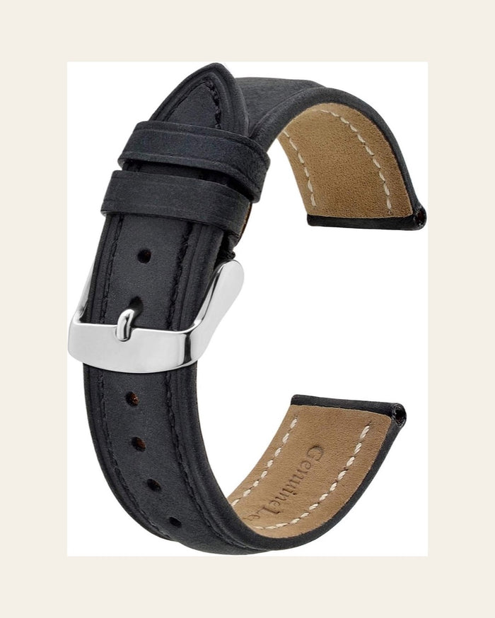 BISONSTRAP Black Vintage Leather Watch Strap — 18mm