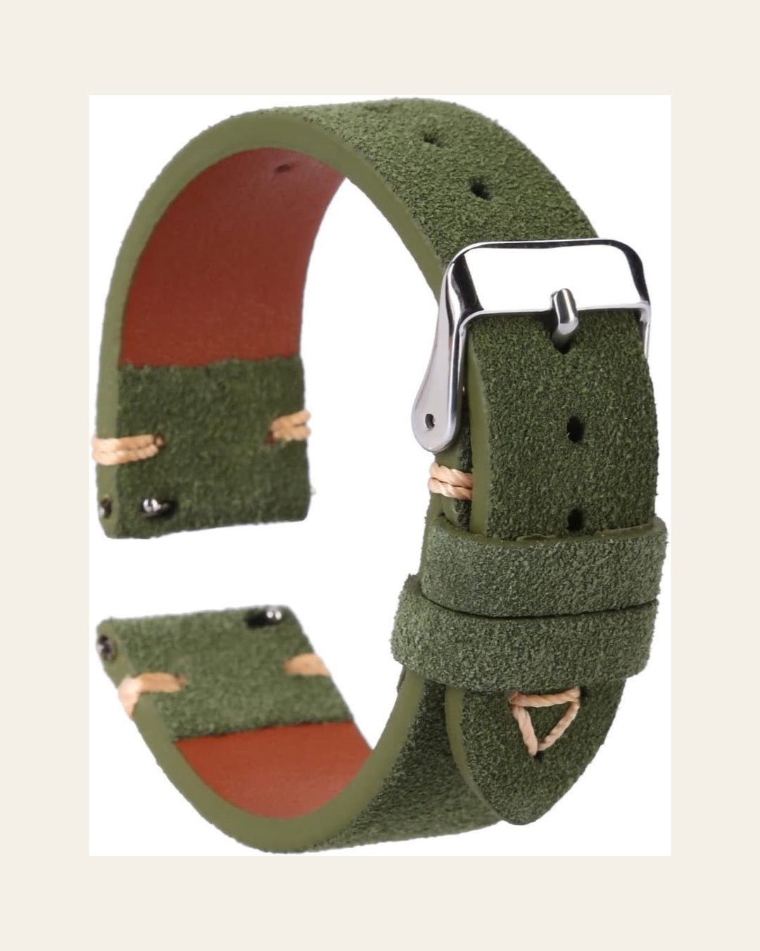 WOUKUP Green Suede Leather Watch Strap — 20mm