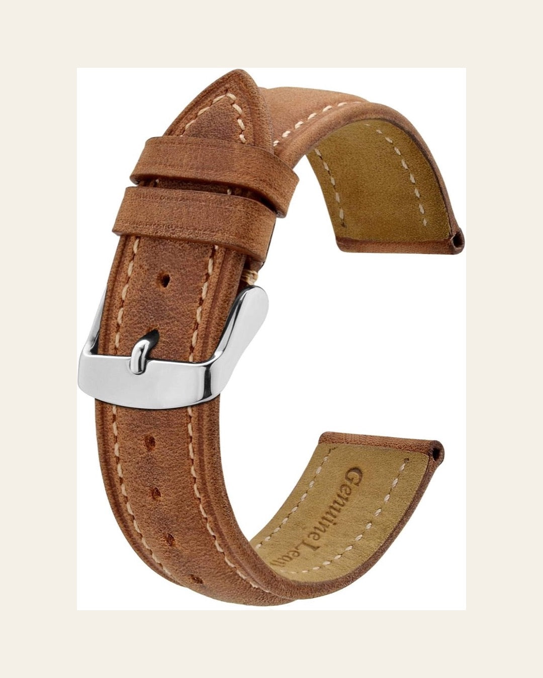 BISONSTRAP Light Brown Contrast-Stitch Leather Strap — 18mm
