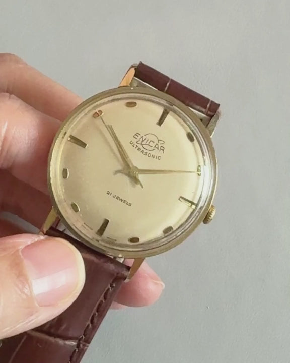 Enicar Ultrasonic gold plated hand-wind vintage watch video