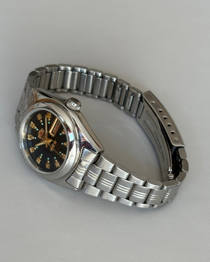 Orient 3 Star Black Dial 21J Automatic Day Date Vintage Watch Japan image 9