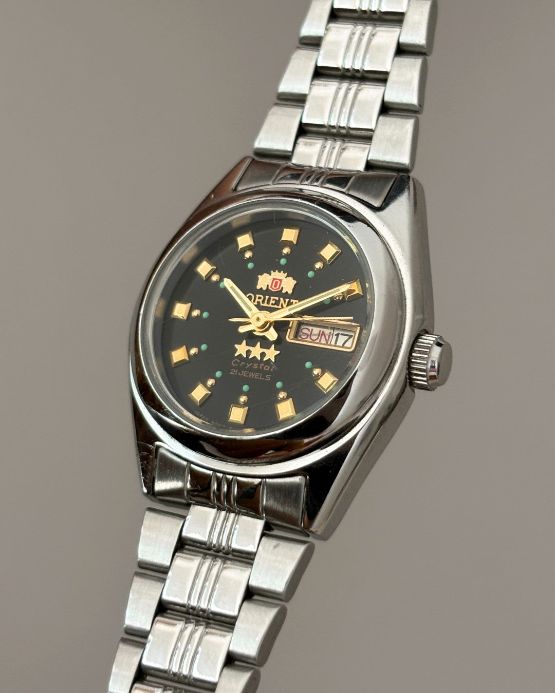 Orient 3 Star Black Dial 21J Automatic Day Date Vintage Watch Japan image 3