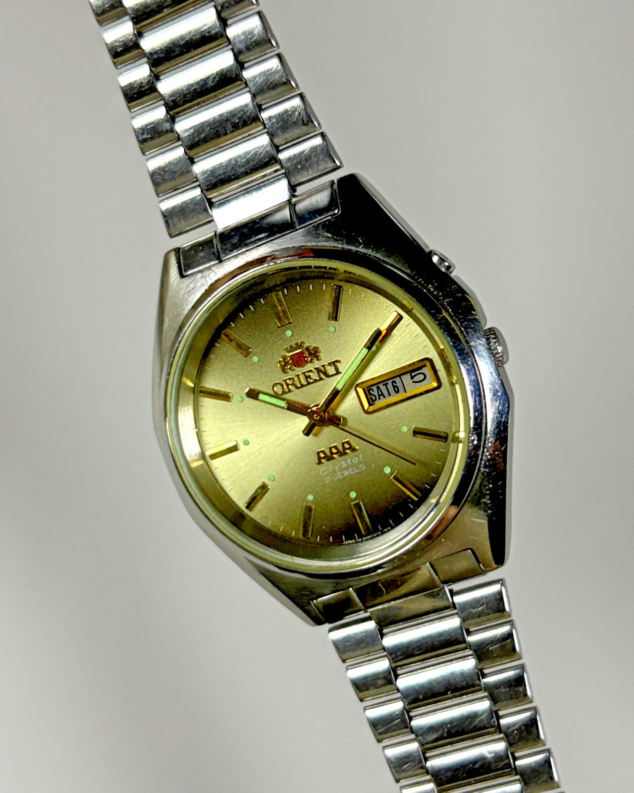 Orient AAA Crystal Golden Dial 21J Automatic Vintage Watch 1970s image 8