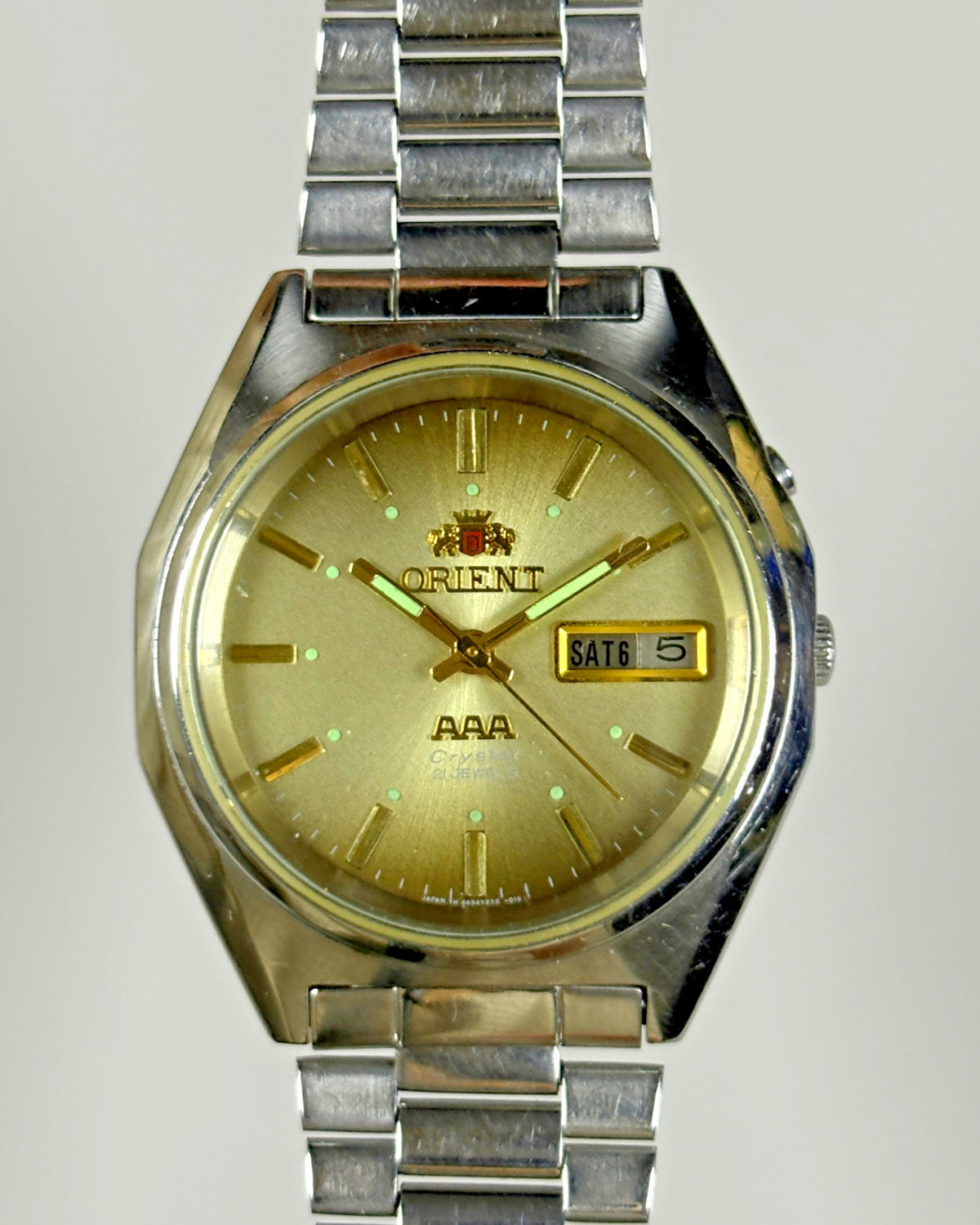 Orient AAA Crystal Golden Dial 21J Automatic Vintage Watch 1970s image 2