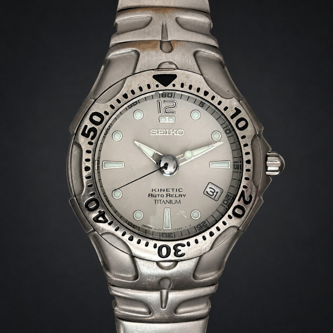 Seiko Kinetic Auto Relay 5J22-0B80 Titanium Men’s Watch 13J Japan image 1
