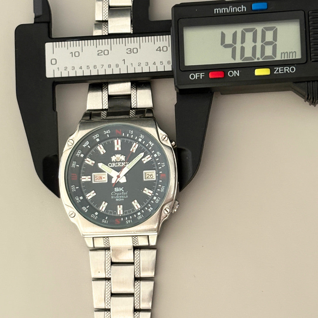 Vintage Orient SK 21 Jewels Automatic Black Dial Day Date 50m Japan Watch archive image 9