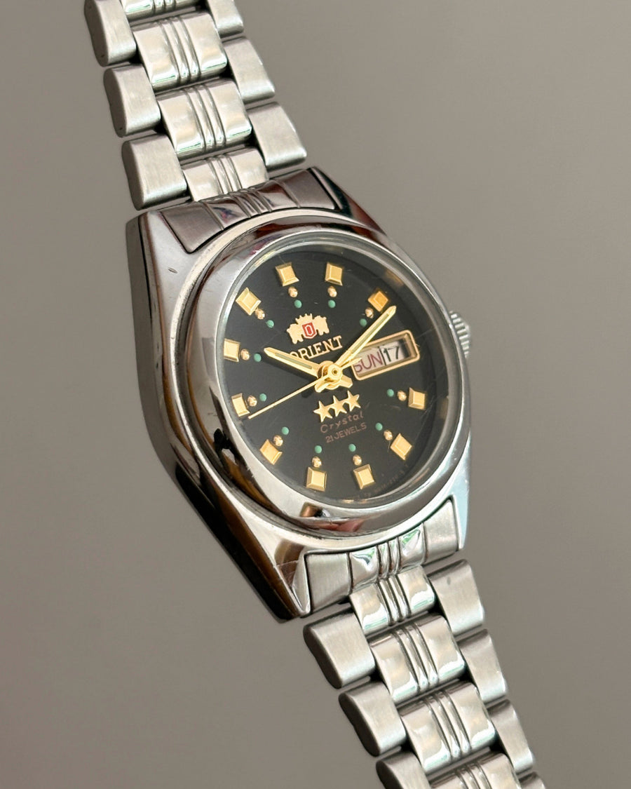 Orient 3 Star Black Dial 21J Automatic Day Date Vintage Watch Japan