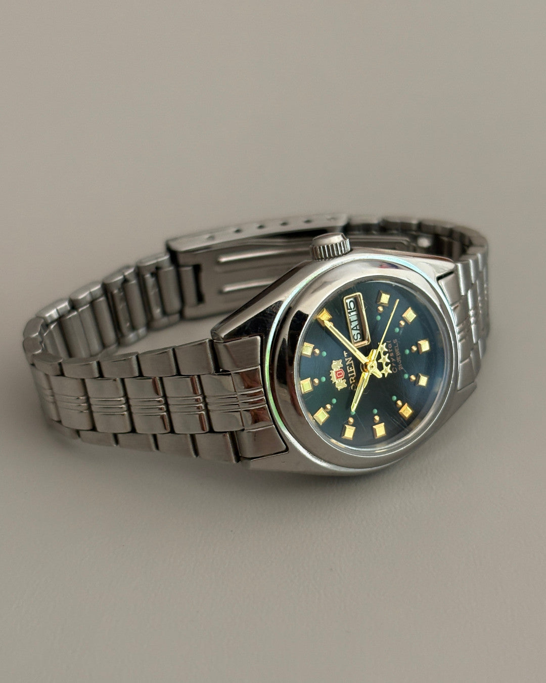 Orient 3 Star Black Dial 21J Automatic Day Date Vintage Watch Japan image 7