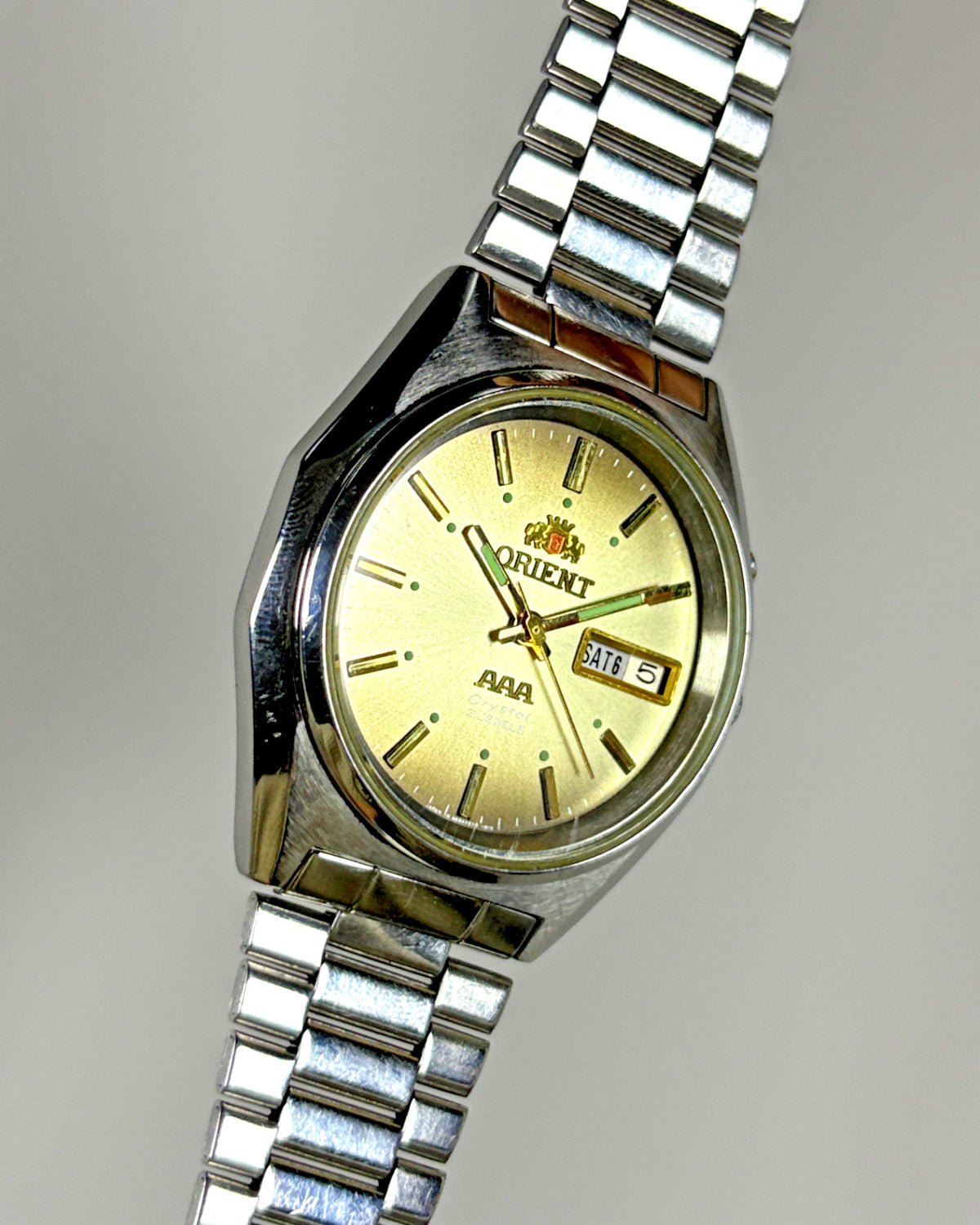 Orient AAA Crystal Golden Dial 21J Automatic Vintage Watch 1970s image 5