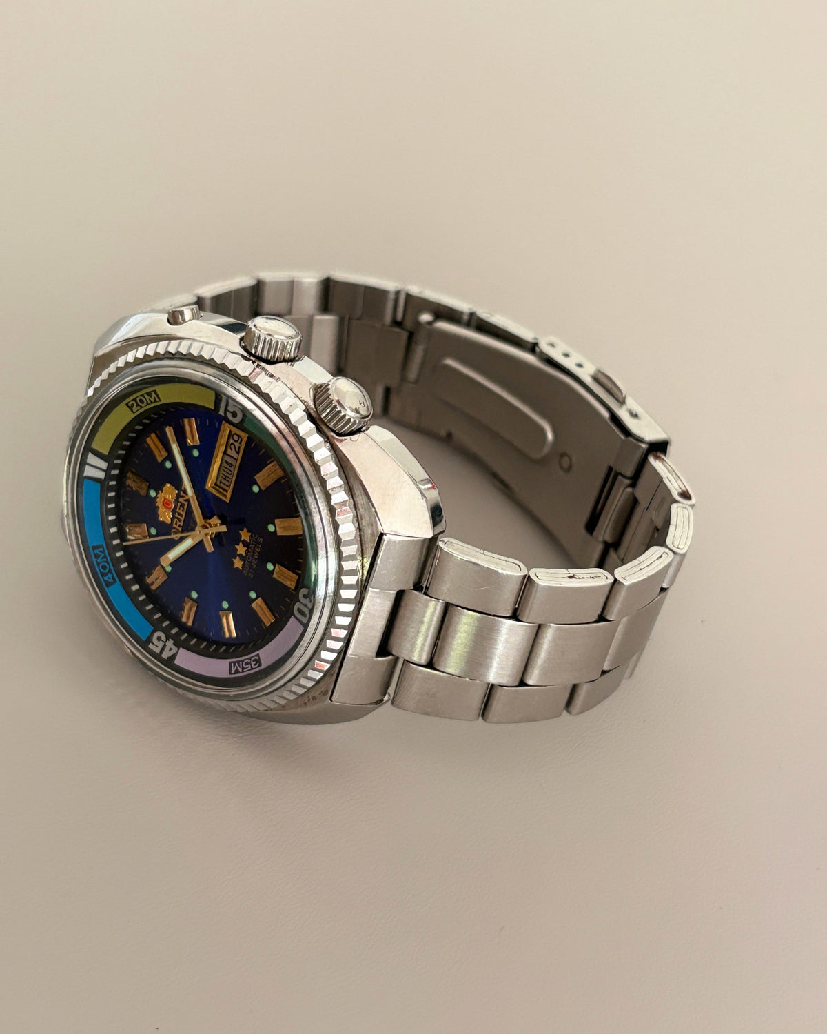 Orient Crystal 3 Star Blue Dial 21J Automatic Day Date Men’s Watch image 8