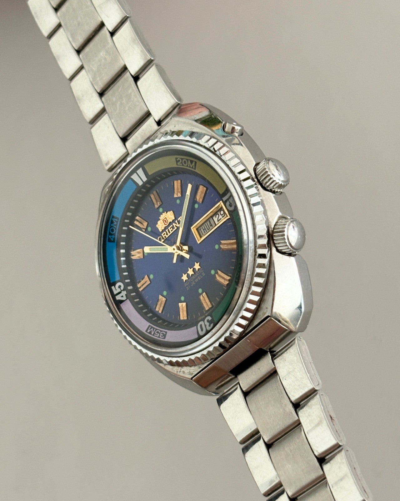 Orient Crystal 3 Star Blue Dial 21J Automatic Day Date Men’s Watch image 3