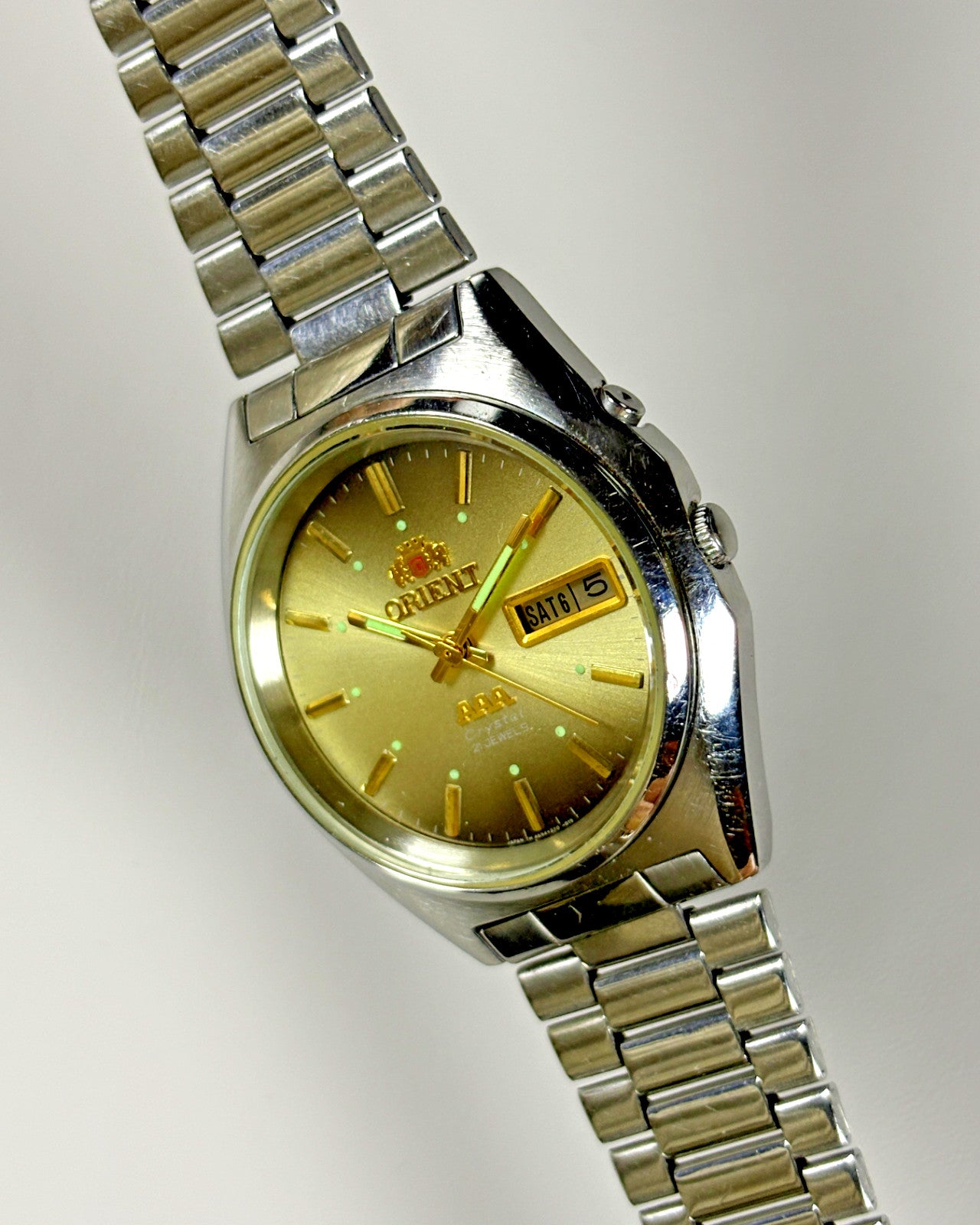 Orient AAA Crystal Golden Dial 21J Automatic Vintage Watch 1970s image 7