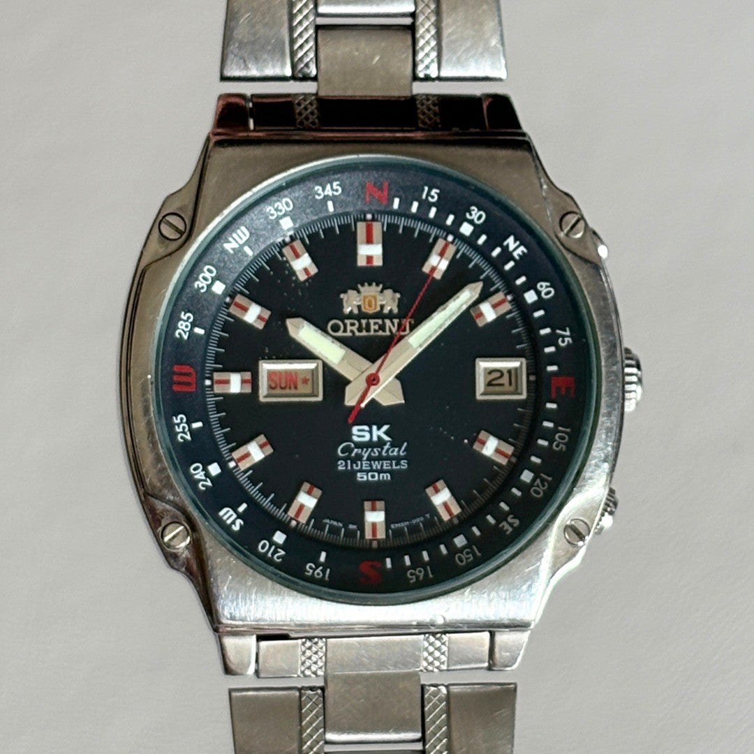 Vintage Orient SK 21 Jewels Automatic Black Dial Day Date 50m Japan Watch archive image 1