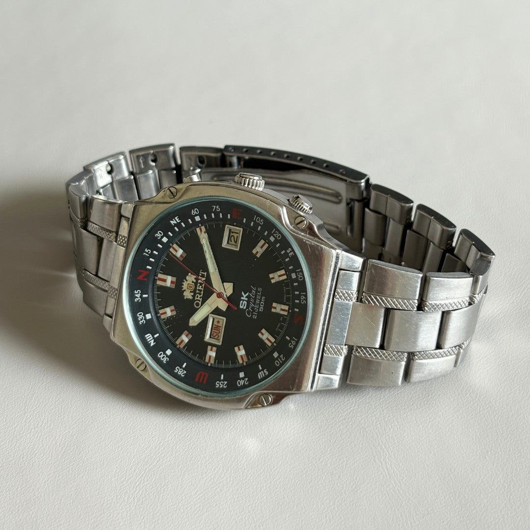 Vintage Orient SK 21 Jewels Automatic Black Dial Day Date 50m Japan Watch archive image 7