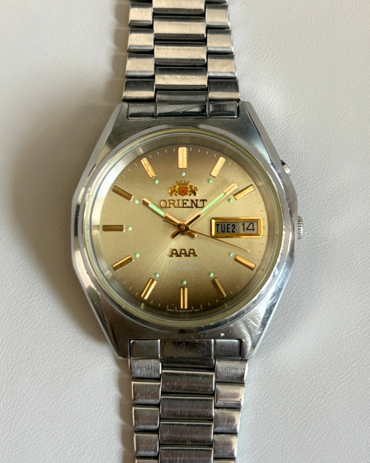Orient AAA Crystal Golden Dial 21J Automatic Vintage Watch 1970s image 1