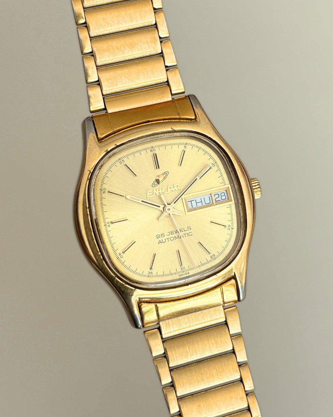 Enicar Ocean Pearl TV Case Day Date 25J Automatic Men’s Watch 1970s Swiss image 10