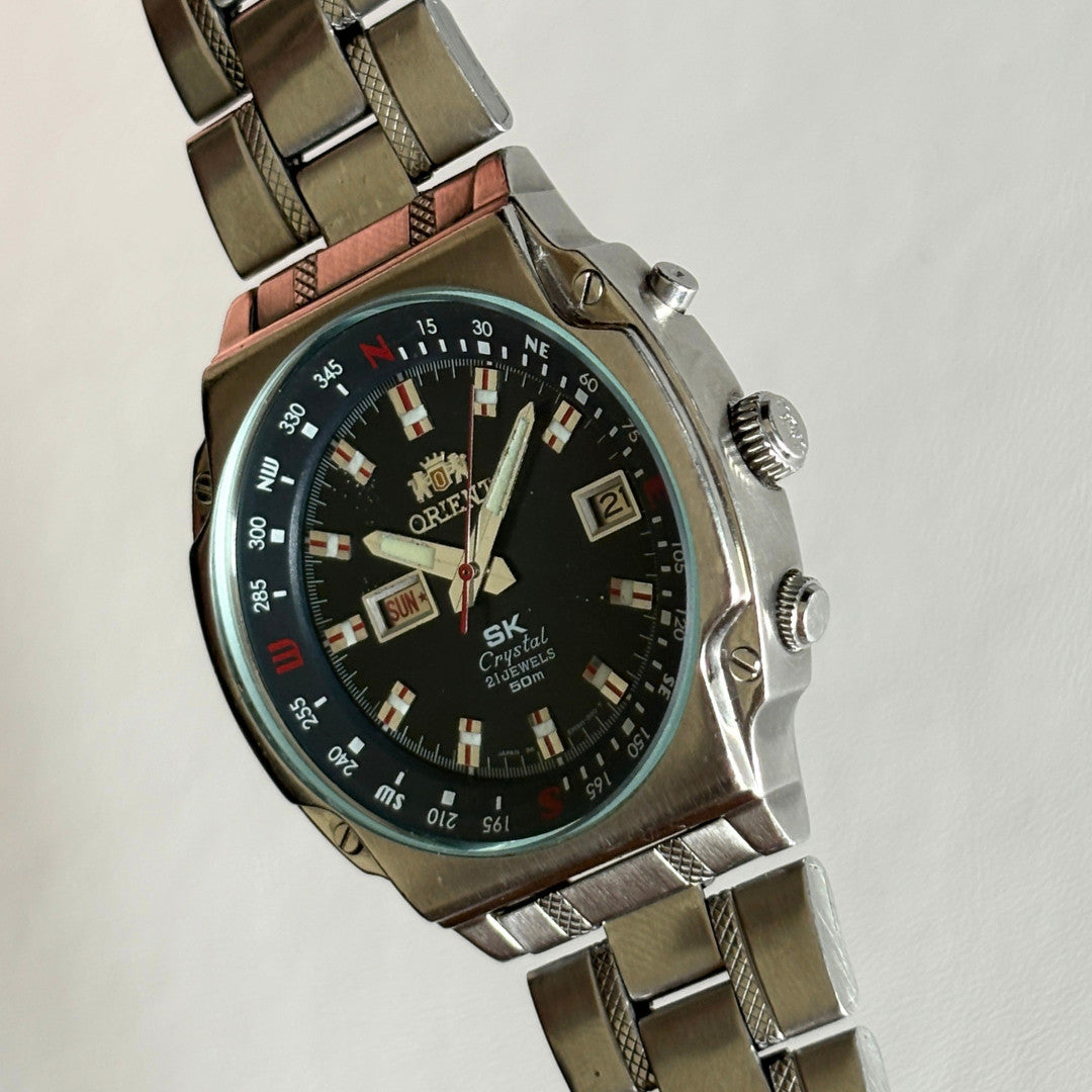 Vintage Orient SK 21 Jewels Automatic Black Dial Day Date 50m Japan Watch archive image 3