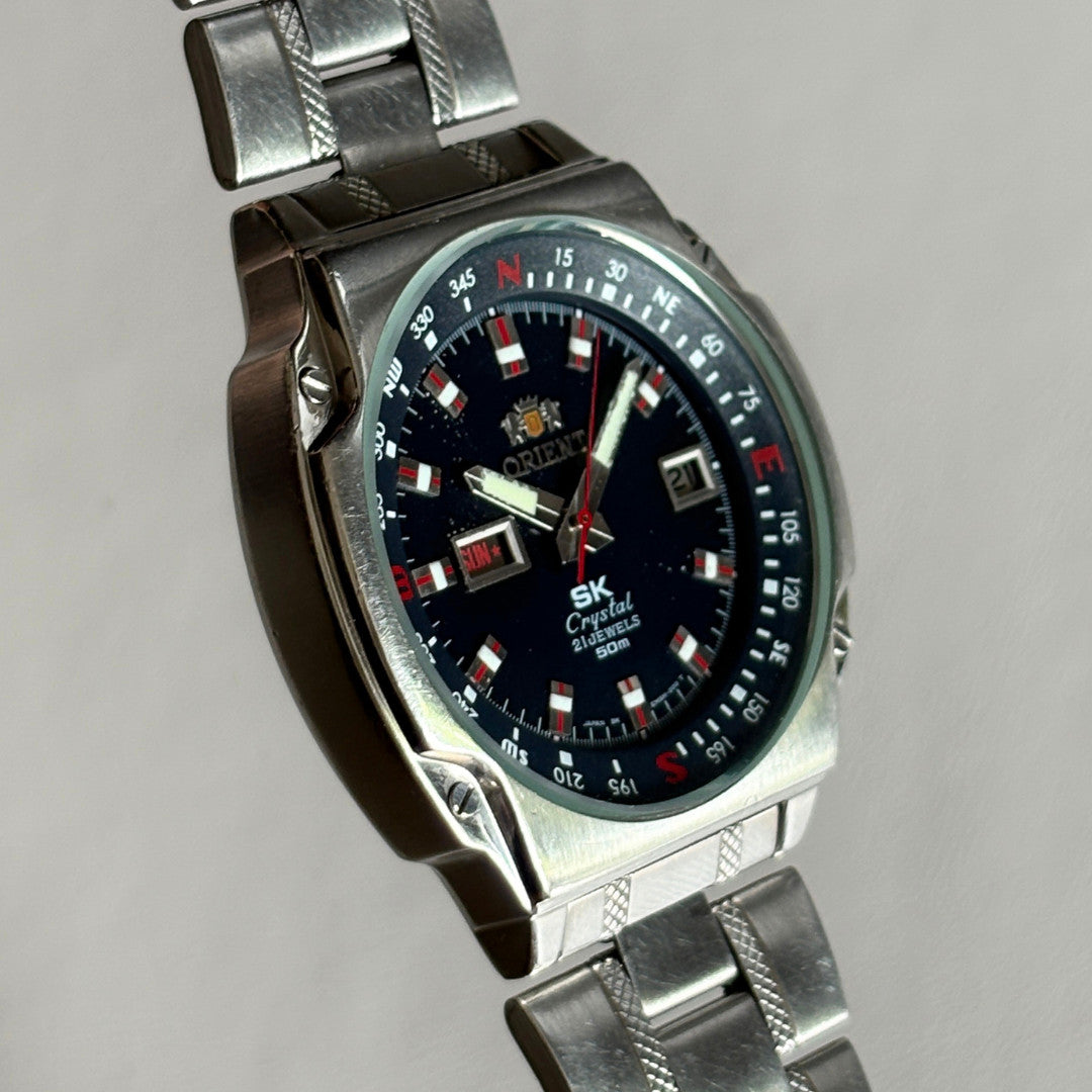 Vintage Orient SK 21 Jewels Automatic Black Dial Day Date 50m Japan Watch archive image 2