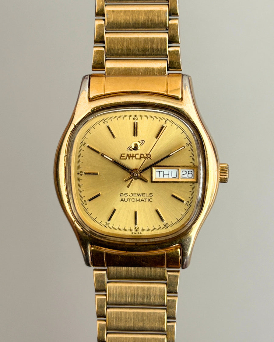 Enicar Ocean Pearl TV Case Day Date 25J Automatic Men’s Watch 1970s Swiss