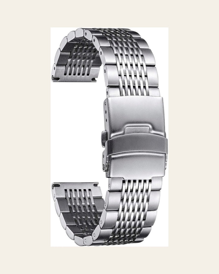 BINLUN Silver Steel Deployment Watch Bracelet — 19mm