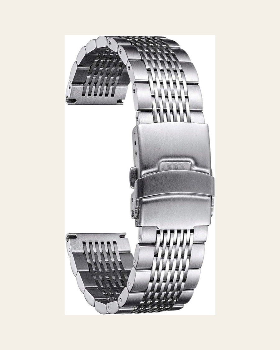 BINLUN Silver Steel Deployment Watch Bracelet — 19mm